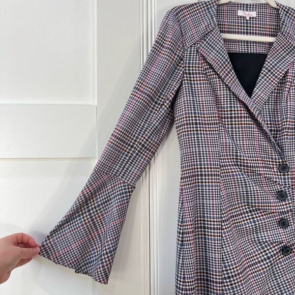 Parker Derby Blazer Mini Dress Women’s 4 Plaid Pink 4 Button Closure Workwear - Picture 6 of 15